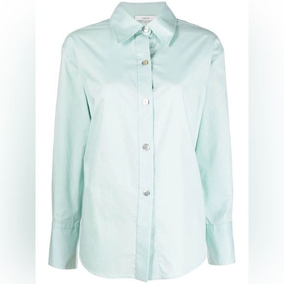 NWOT VINCE Tie-Back Organic Cotton Button-Up Shirt Pale Mineral Blue Size Large - Picture 2 of 15